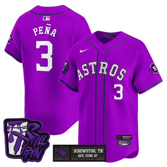 Men's Houston Astros #3 Jeremy Peña DJ Screw Still Tippin Purple Patch Vapor Limited Stitched Baseball Jersey
